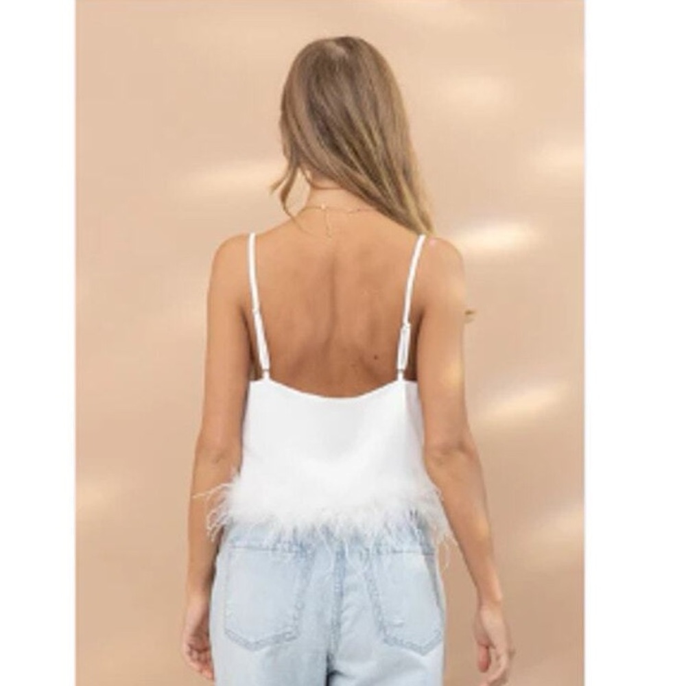 La’ Ros White V-neck Feather Crop Top with crystals Medium - Picture 6 of 13